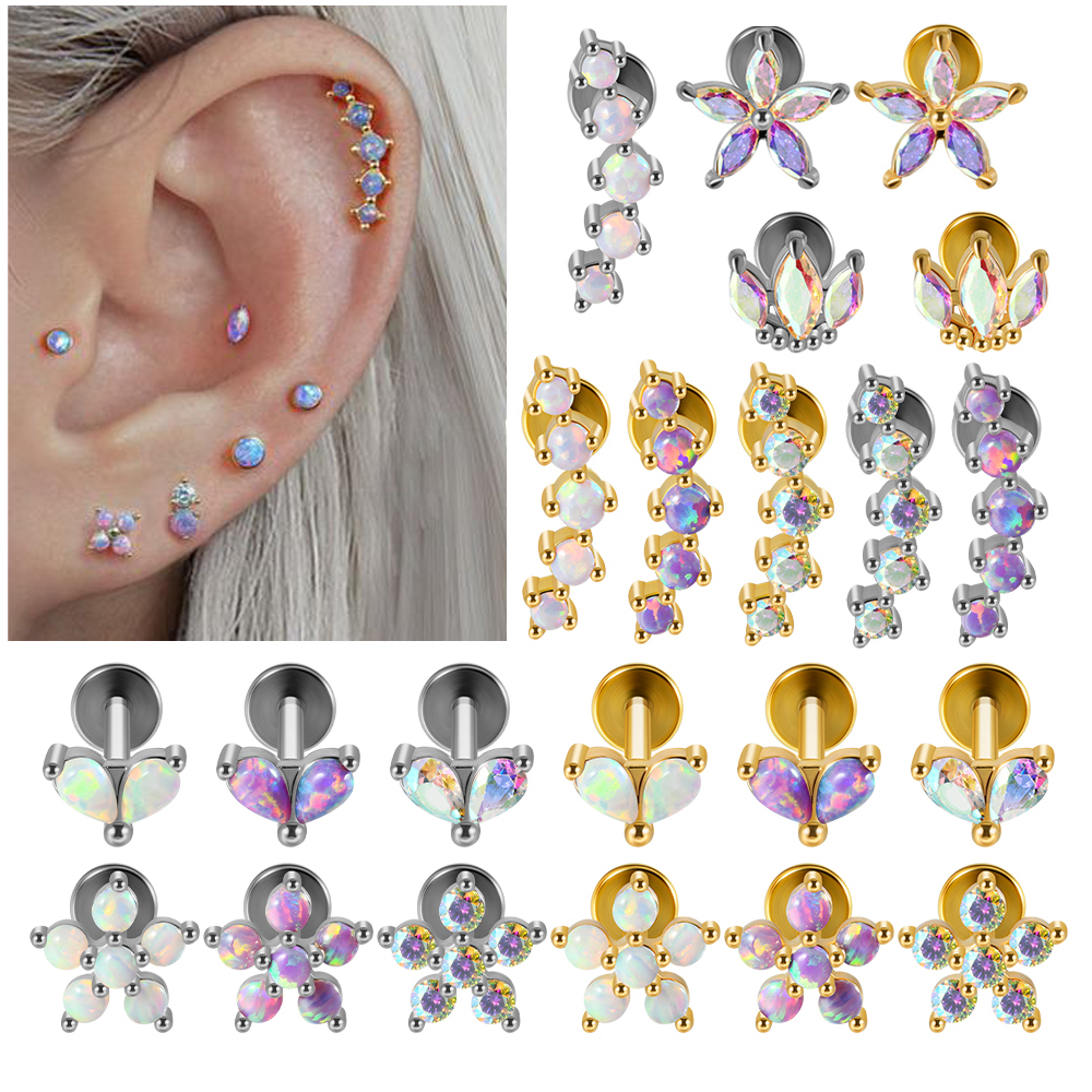 1PC Stainless Steel Opal Flowe - Helix Cartilage Ring avaliação e preço