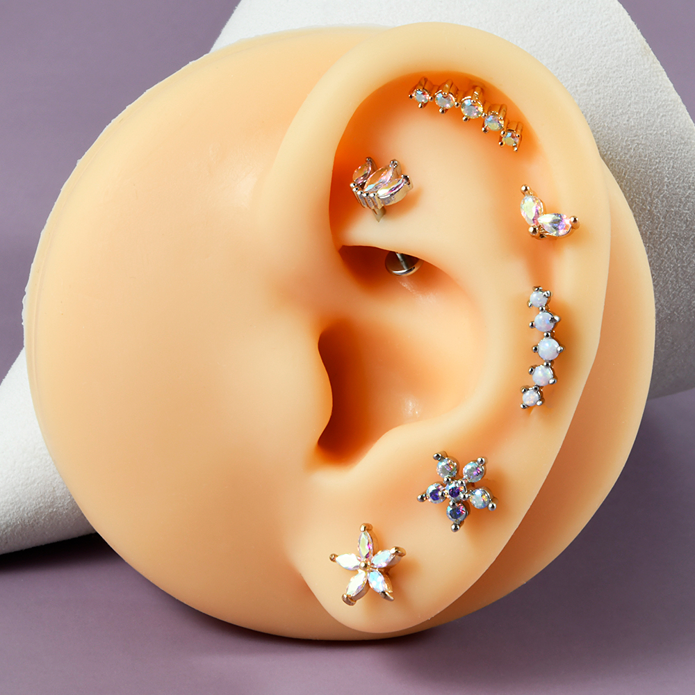 1PC Stainless Steel Opal Flowe - Helix Cartilage Ring avaliação e preço